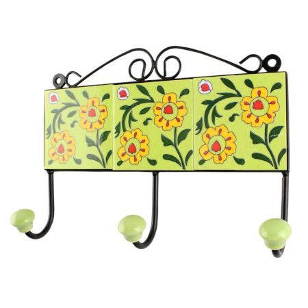Forest Green Wheel Flower Ceramic Tile Hook